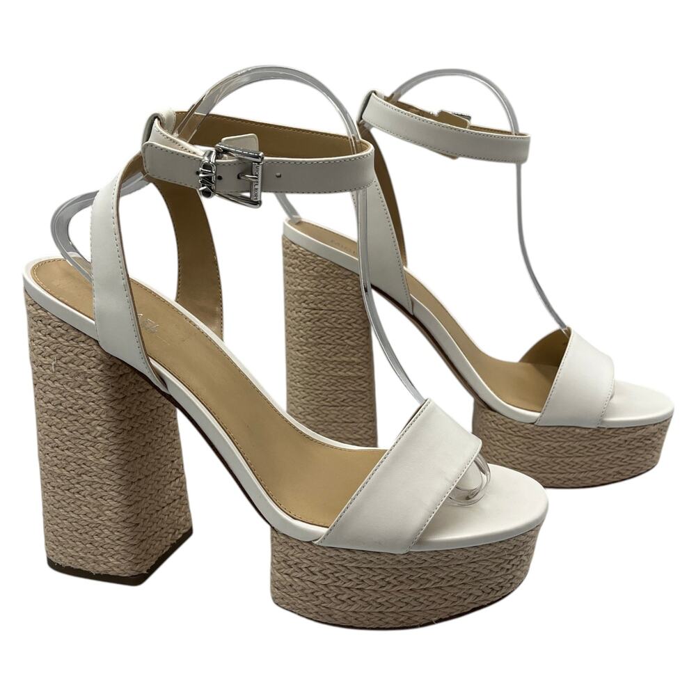 Michael Kors Ashton Espadrille Block High Heels Platform Sandals White Size 9.5 - Picture 3 of 5